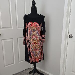 Angie Black Dress with Red and Gold Embroidery